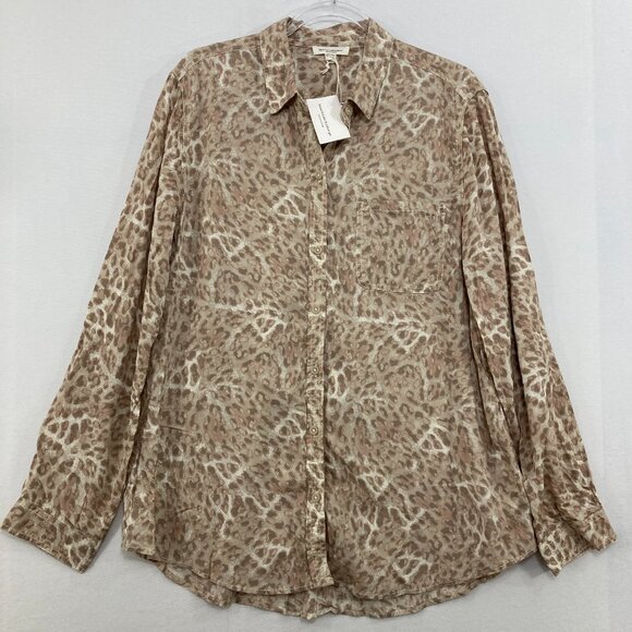 New Beachlunchlounge size XL Brown Leopard Print Ultra Soft Relaxed Button Down - Picture 1 of 10